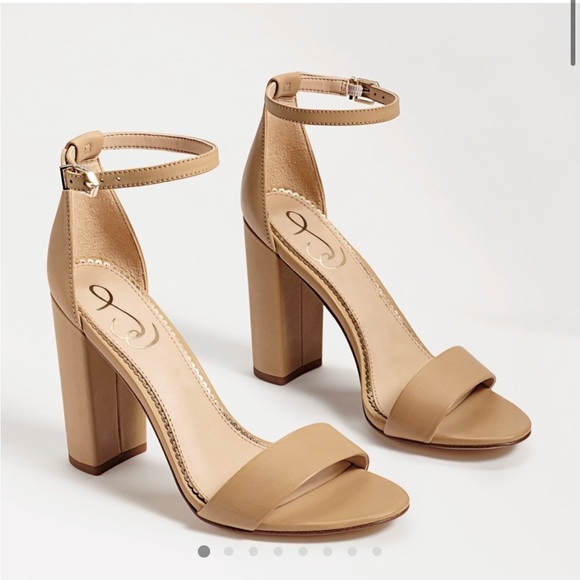 Sam Edelman Yaro Nude Open Toe Elegant Tan Block Heel Sandals - Picture 1 of 8